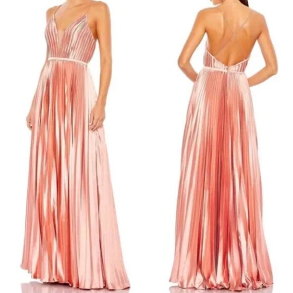 MAC DUGGAL 49039 PLUNGE NECK PLEATED EVENING ROSE GOLD GOWN sz 8 - Picture 1 of 7